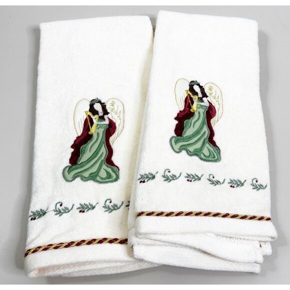 VTG St Nicholas Square 25x16 Angel Hand Towels (Set Of 2) Cream 100% Cotton GUC - Picture 1 of 8